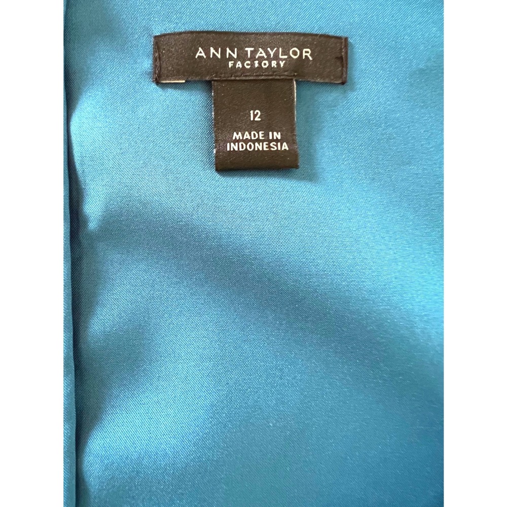 Ann Taylor Teal Blue Floral V-Neck Midi Dress Long Sleeve Size 12 - Picture 6 of 6